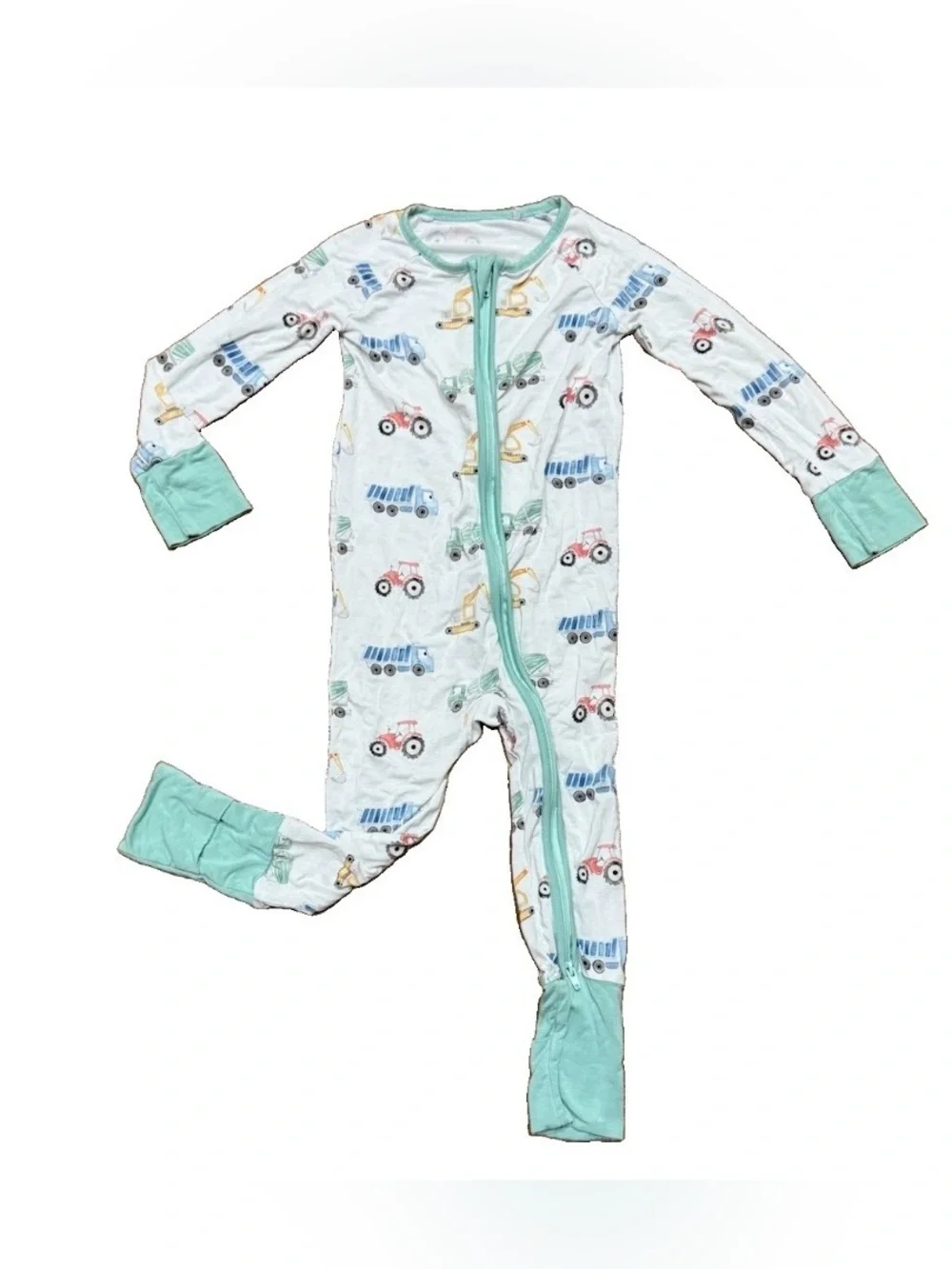 Construction Trucks & Tractors Bamboo Zip Up Pajamas Baby Boy Size 18-24 Months